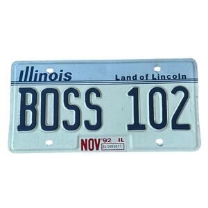 Boss Mustang 102 Illinois License Plate Nov 1992 Sticker Automobile Tags ALPCA